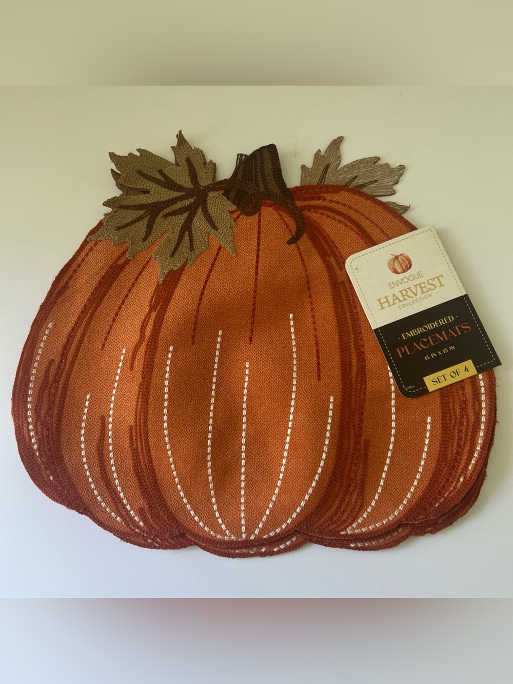 Envogue Harvest Pumpkin Embroidered Placemat Set of 4 Fall Thanksgiving Autumn